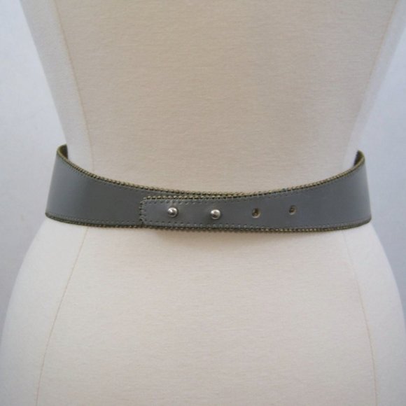 Vintage 80s Belt Wide Grey Leather Studded Brass Beads by Emmanuel S - M - Picture 3 of 5